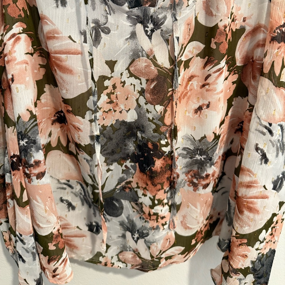 Excellent Joie Blouse Small Floral Ruffle Keyhole Puff long Sleeve top work - Picture 3 of 11
